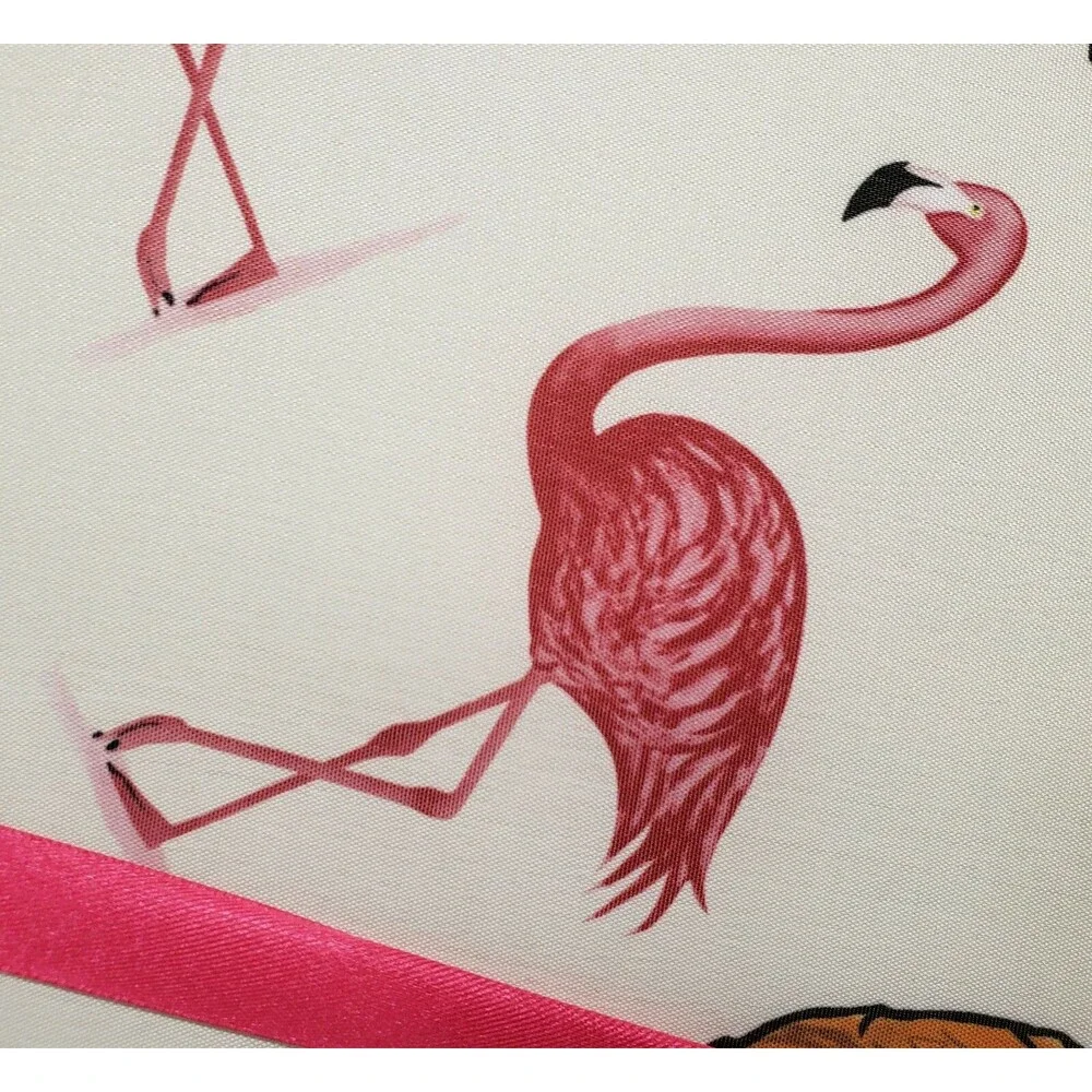 SET OF 2 CHAIR PADS CUSHIONS w/ pink strings, FLAMINGOS & PINEAPPLES,15
